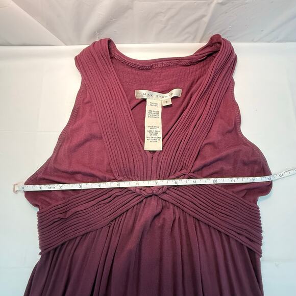 Max Studio Sleeveless Maxi Dress Small Burgundy Braided Empire Waist - Picture 4 of 7